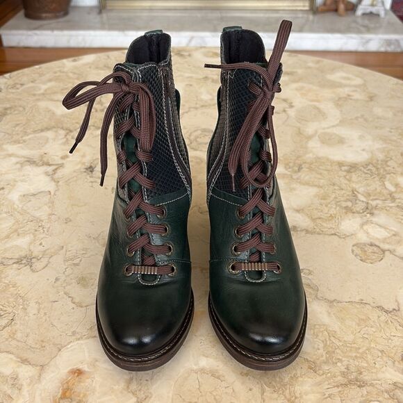 Dromedaris Hayley Leather Heeled Ankle Boots - Green/Brown - As New - Picture 2 of 12